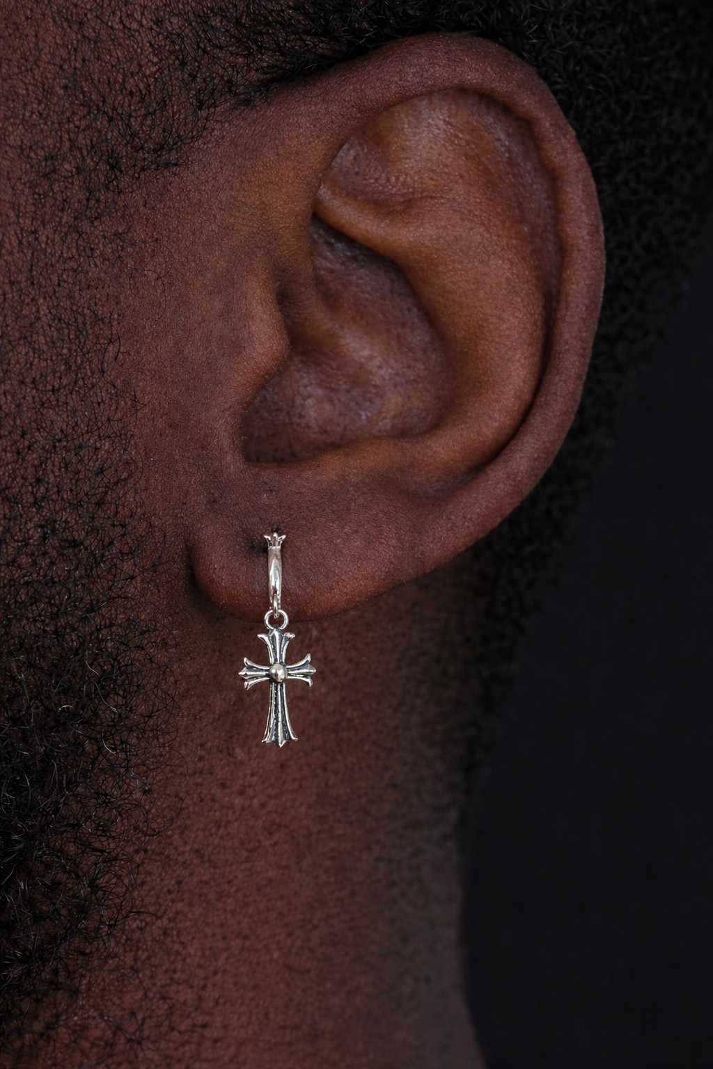 Hearts Chrome Star Earrings Huggie Hoops & Dangle Cross 925 Silver Oxidized