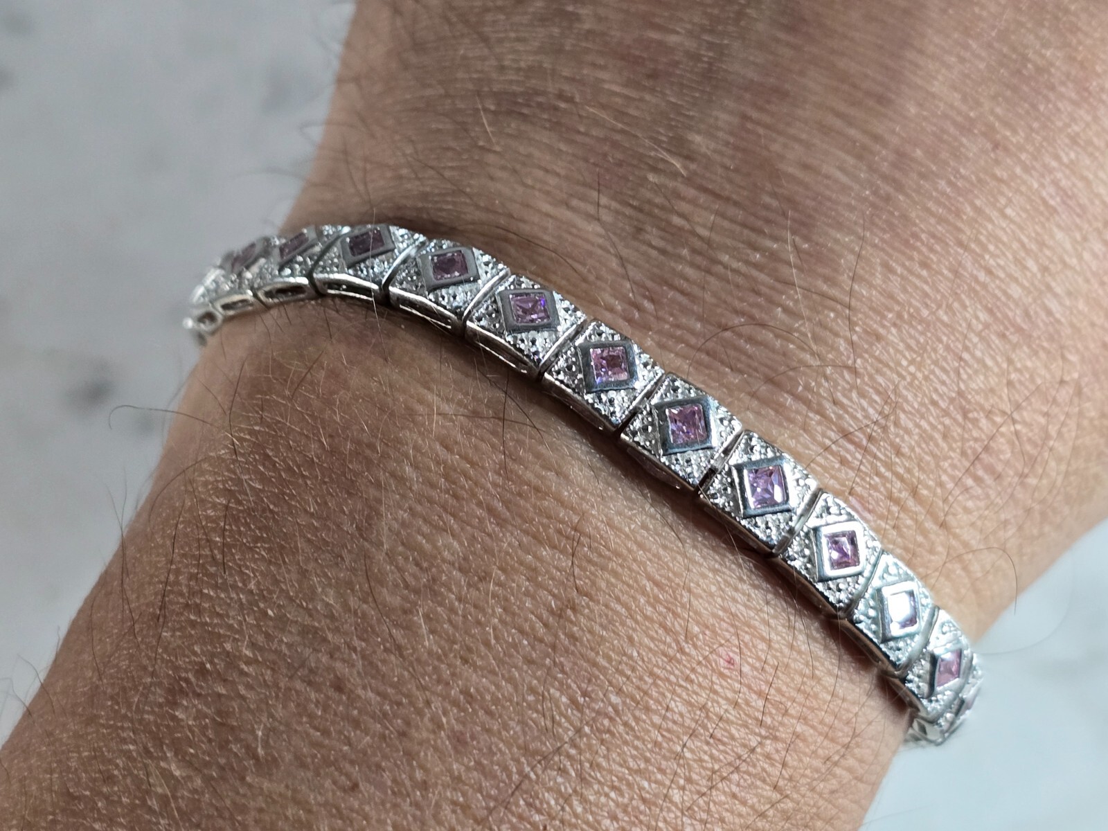 Womens Estate Sterling Silver Rose Quartz Colored Bracelet 15.7g E7769