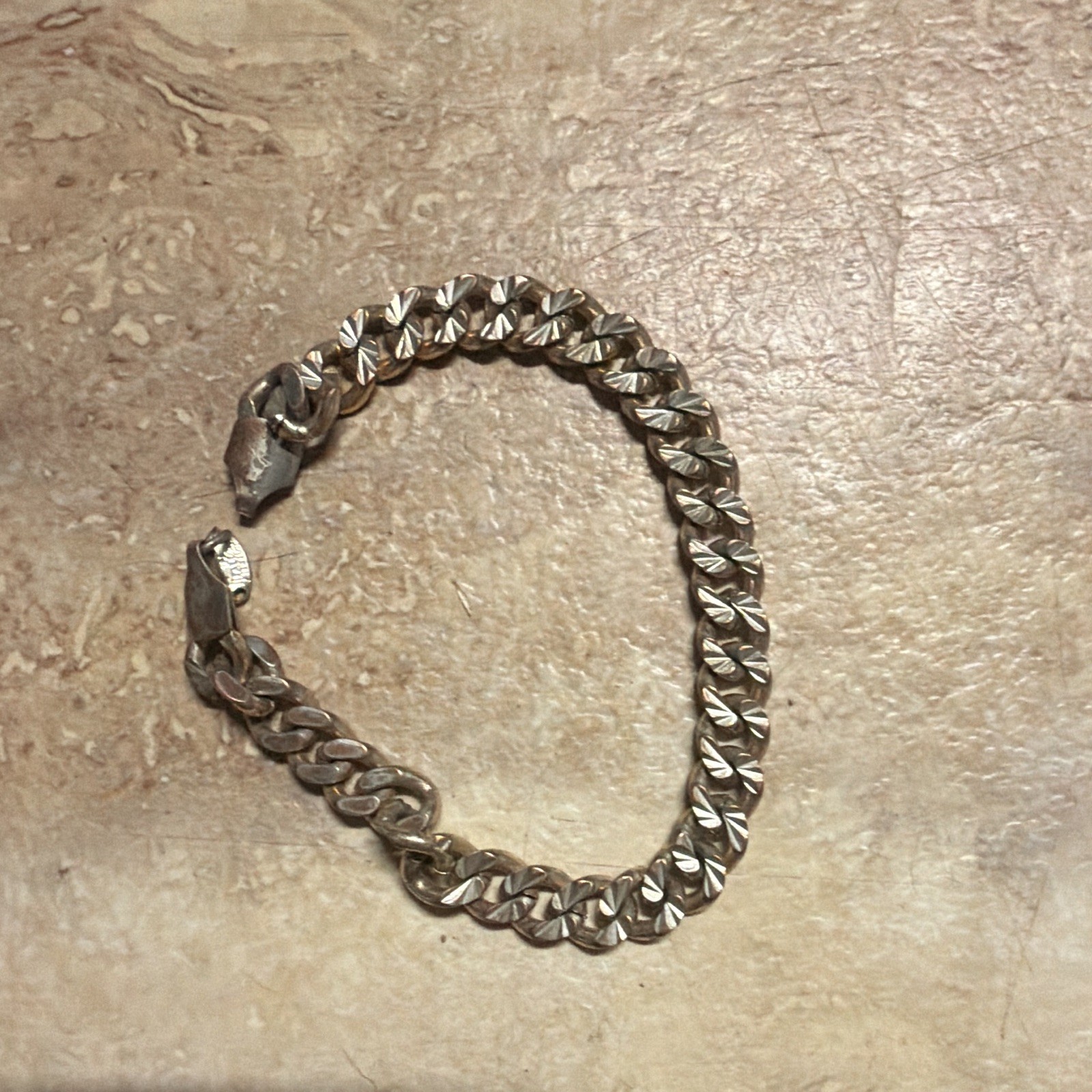 Silver Tone Curb Link Chain Bracelet, Metal, Box Clasp, No Stone