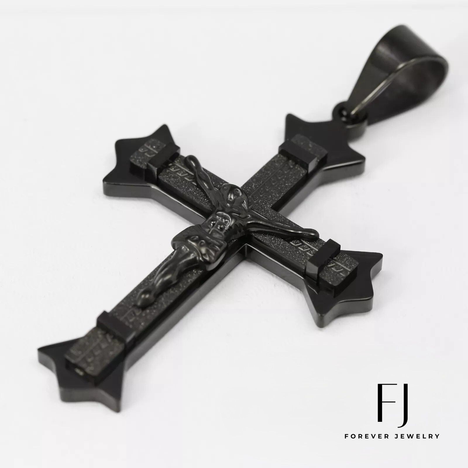 Men’s Stainless Steel,Black,JESUS CROSS 84mm Big Pendant Ion Plated Box