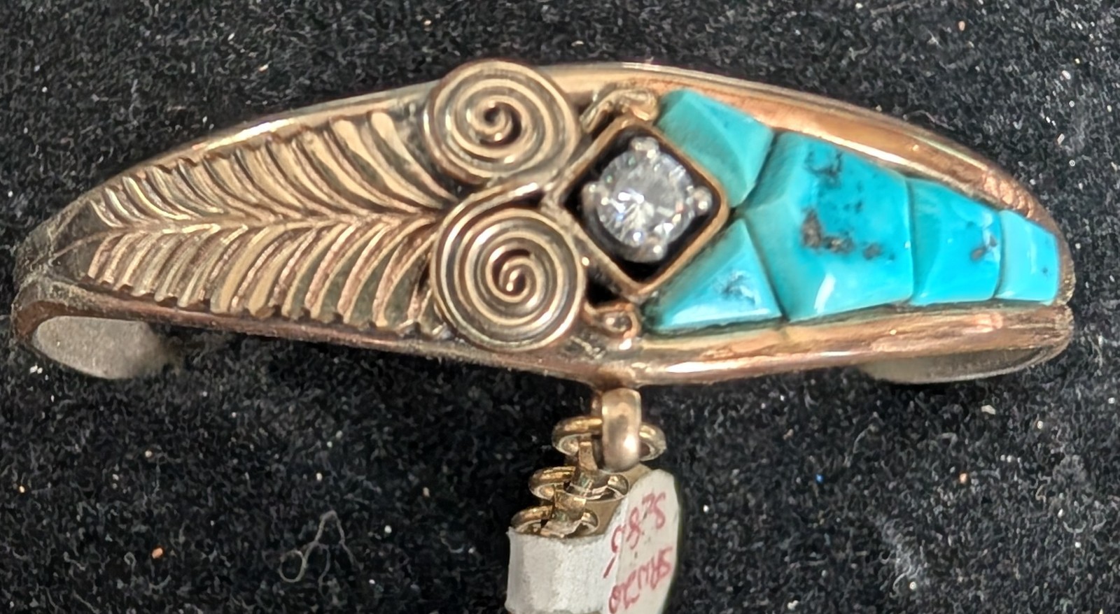 Navajo Sterling Silver Gold Filled Channel Turquoise Slave Bracelet Size 5″