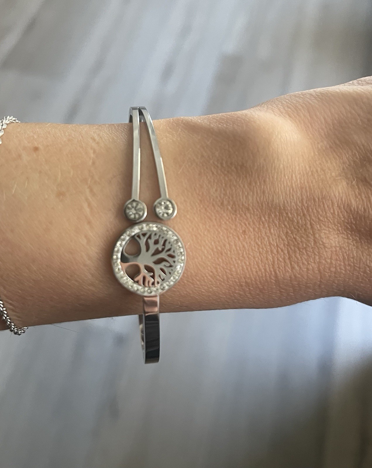 Silver Tone Bangle Cuff & Cable Chain Bracelets Set Toggle Closure No Stone