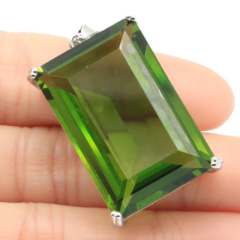 Buy 2 get 1 free Big Gemstone Created Green Peridot Women Dating Silver Pendant