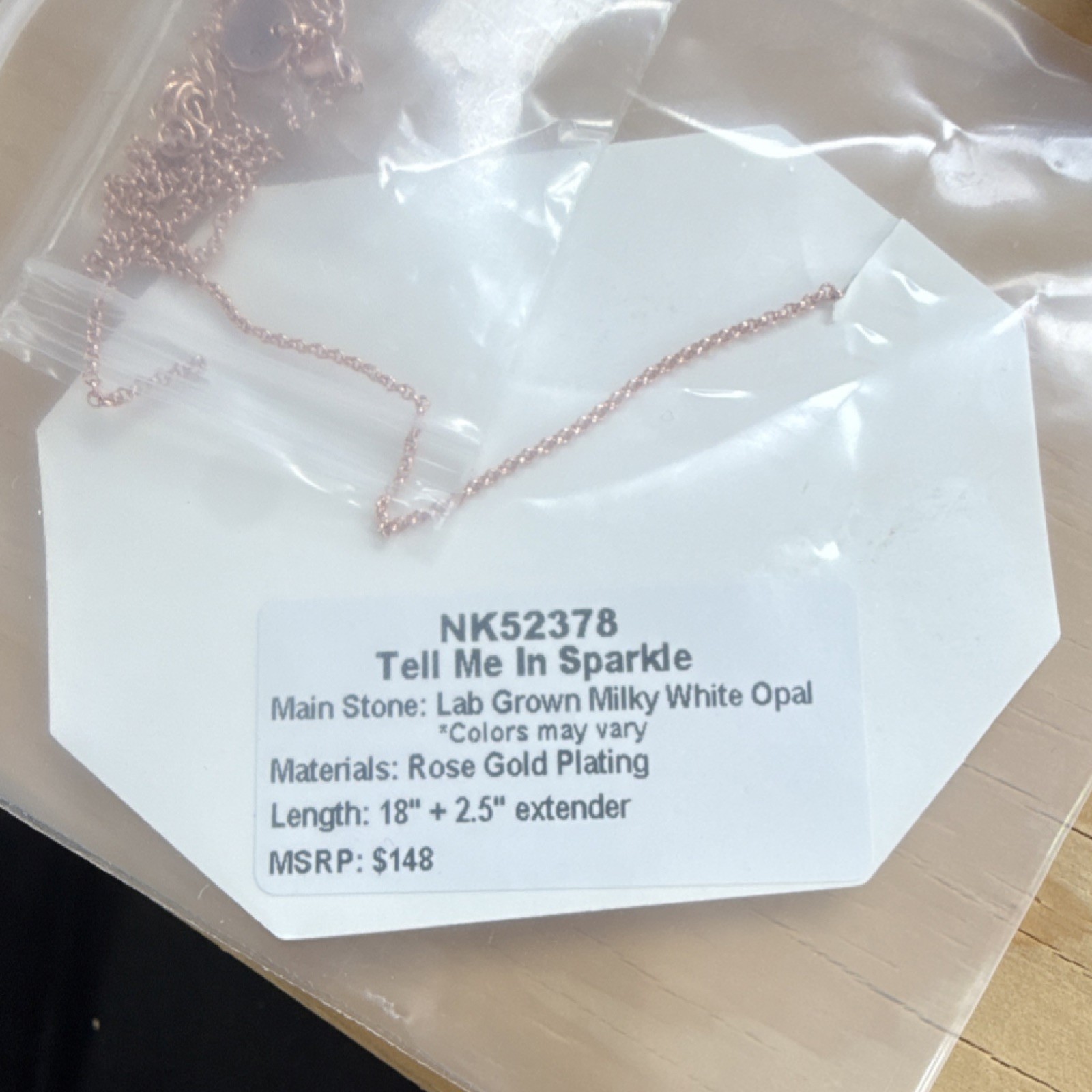 BP Lab-Created Milky White Opal Rose Gold Plated Necklace 18″ + 2.5″ Extender