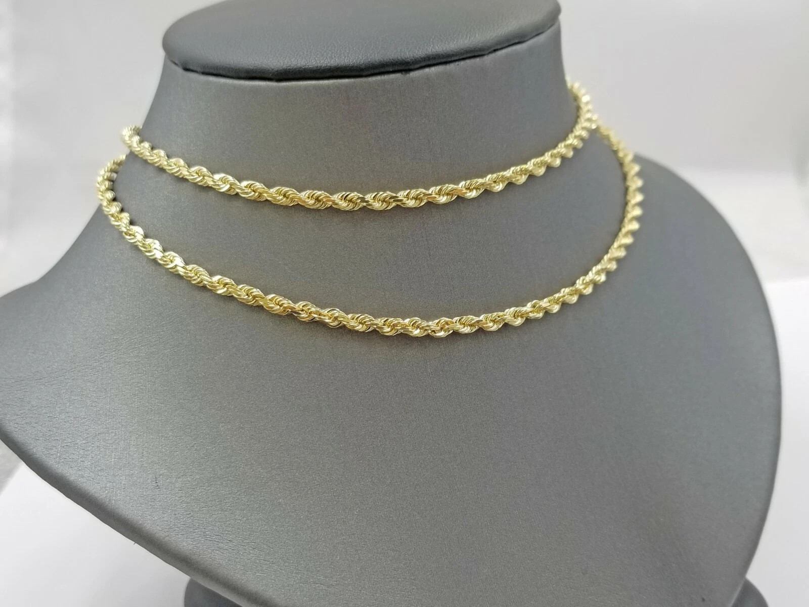 Real 10k Yellow Gold Rope chain Mens Necklace 3mm 22 Inch Diamond Cut For Unisex