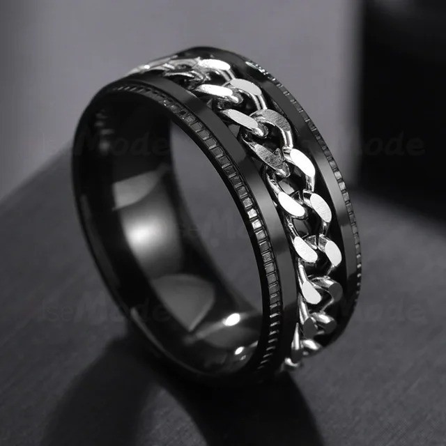 Stainless Steel Multicolor Rotating Spinner Round Chain Ring Unisex, Women, Men