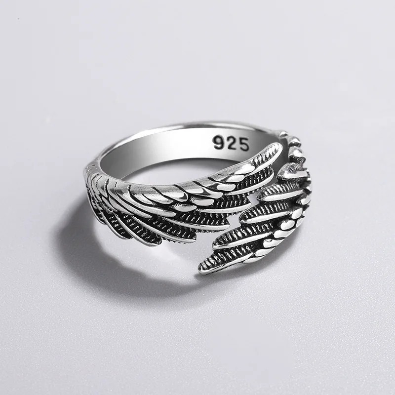 1 Pcs of 925 Sterling Silver Angel Wing Feather Adjustable Ring Wedding Jewelry
