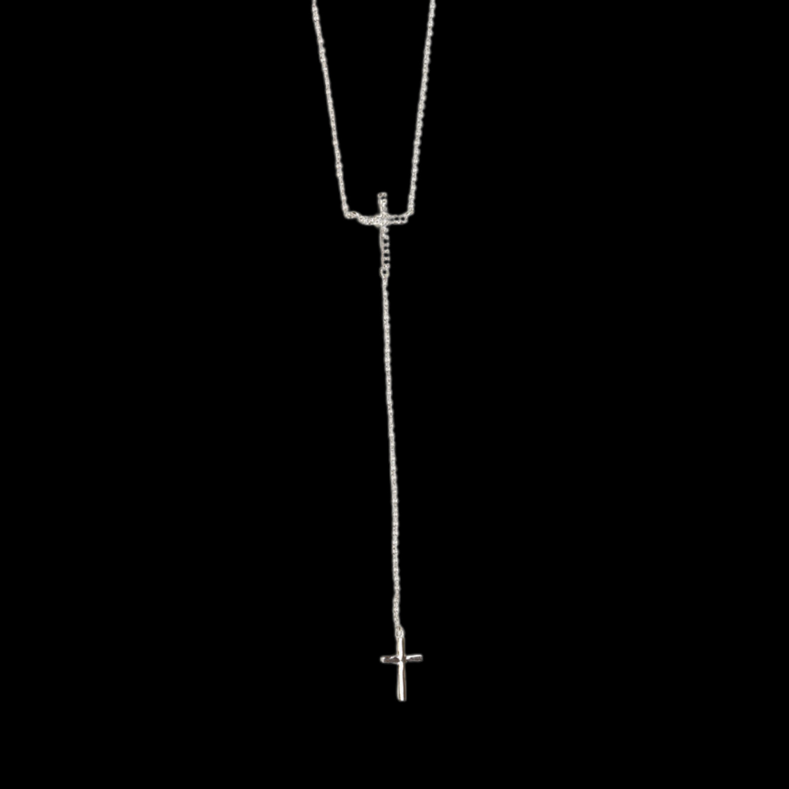 Two Cross with CZ Stones Drop Necklace White Gold NEW LOWEST PRICE