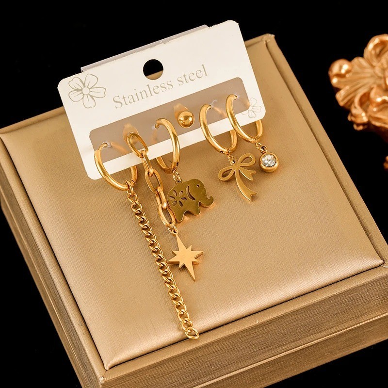 316L Stainless Steel Earrings Set Women Fashion New 18K Gold Plated Ear Waterpr
