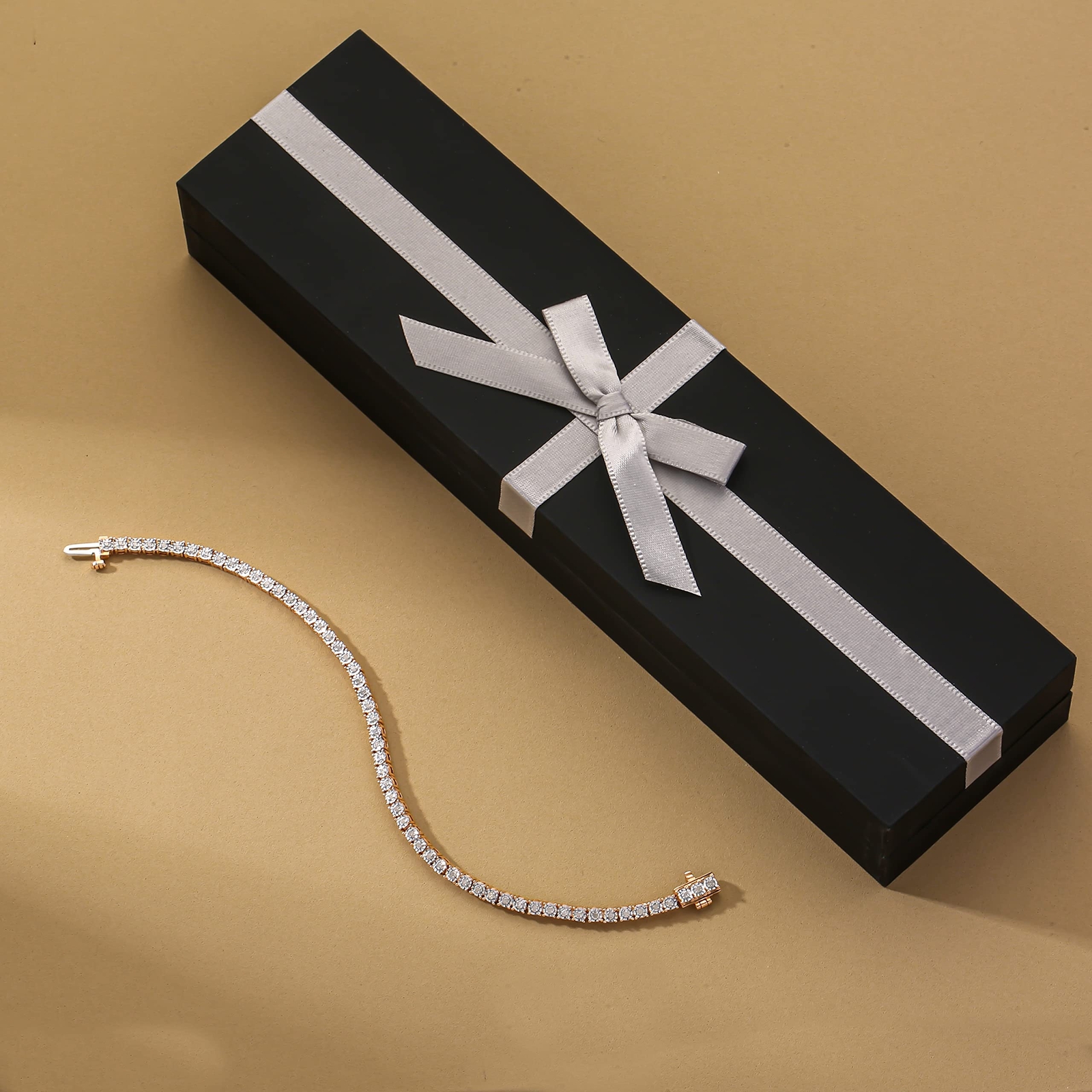 1.00 Ct Round Natural Diamond Bracelets in Rose Gold-Plated Silver