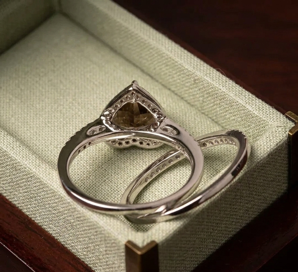 Heart Shaped Smoky Quartz, Sterling Silver Halo Engagement Ring,