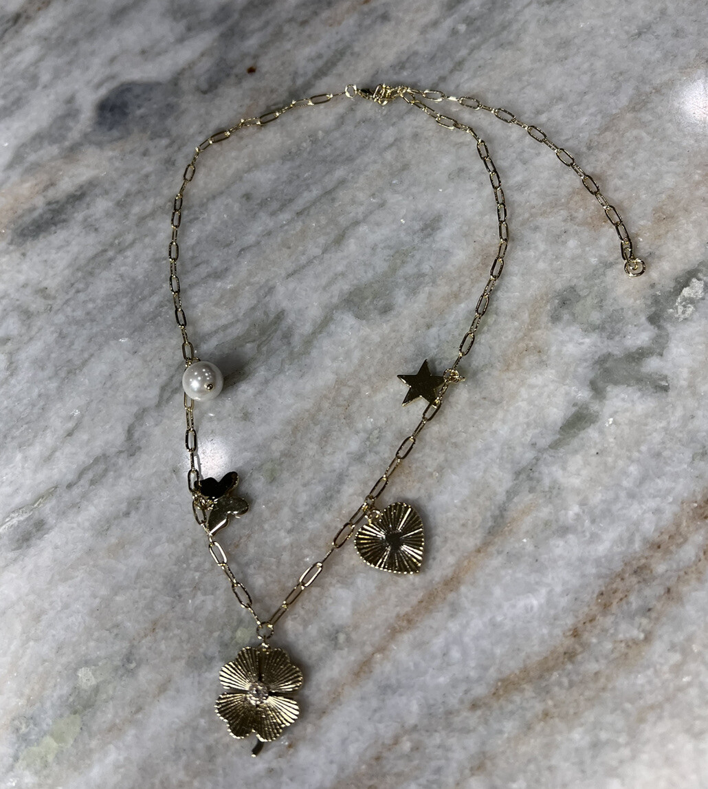 Jennifer Miller 14k Gold Plated & CZ Heart, Star, Butterfly, Clover, Necklace
