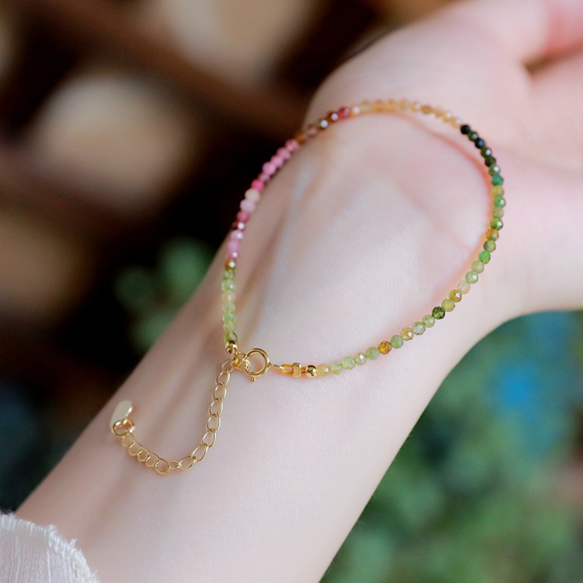 Rainbow Tourmaline Crystal Gemstone Dainty Bracelet Minimalist 2mm Faceted Beads