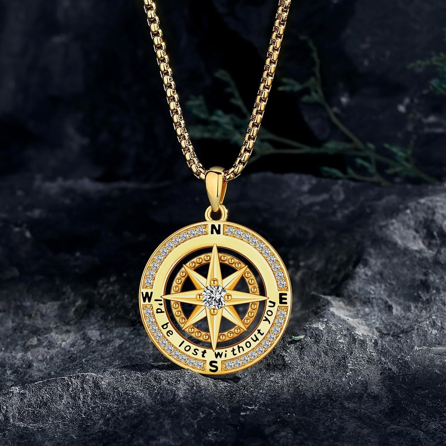 Compass Necklace for Women Gold Sterling Silver I’d Be Lost Without U Pendant