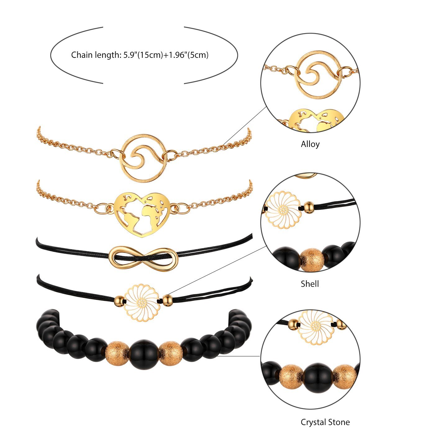 Fashion Women Boho Shell Star Ankle Bracelet Beaded Adjustable Beach Anklet Set