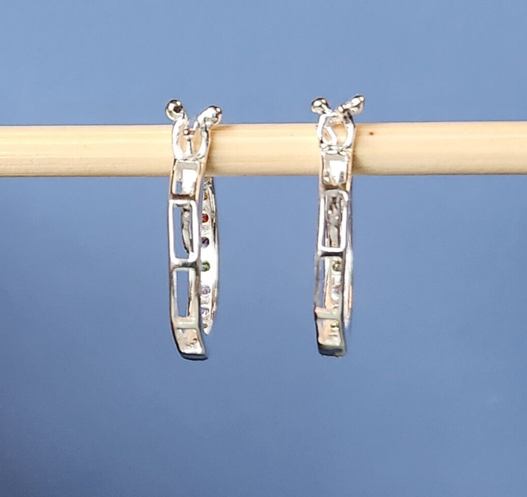 Multi-Color Simulated Diamond Hoop Earrings in Sterling Silver 1.00 ctw 20mm