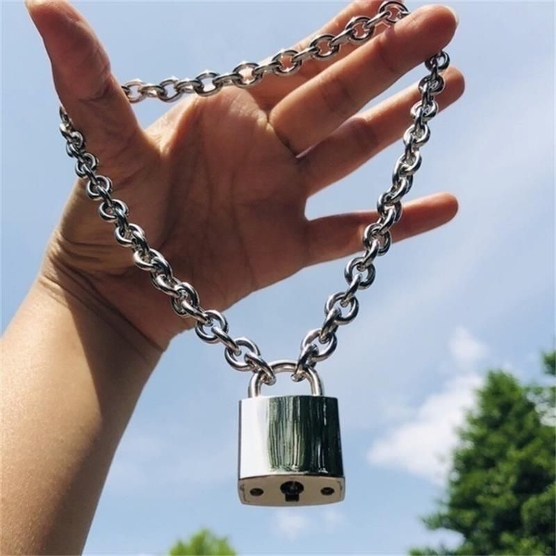Hot Lock Chain Necklace Punk Stainless Steel Link Padlock Pendant Gothic Jewelry