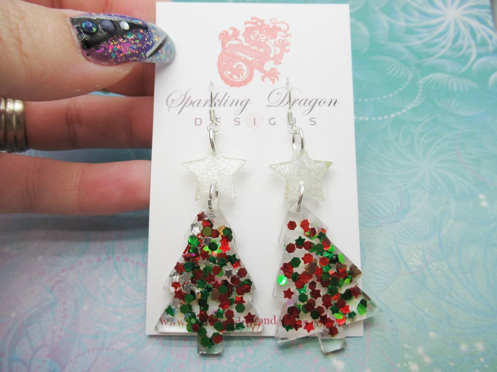 Christmas tree earrings sparkly and fun sterling silver hooks