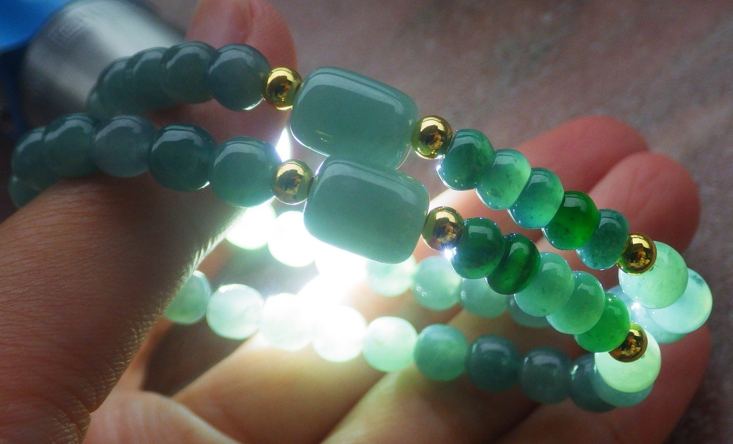1 Pcs Green 100% A JADE Jadeite Beads Bangle Circle Bracelet 6 inches 手链 737146