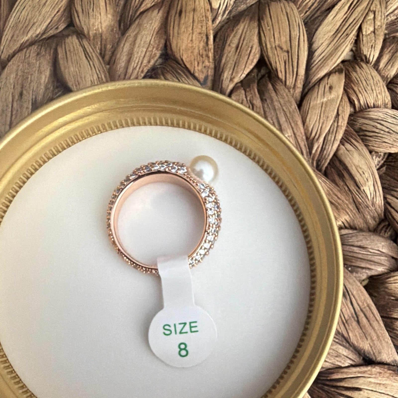 Bomb Party Forever Yours Rose Gold Plated Pearl Band Ring Size 8 RG22586