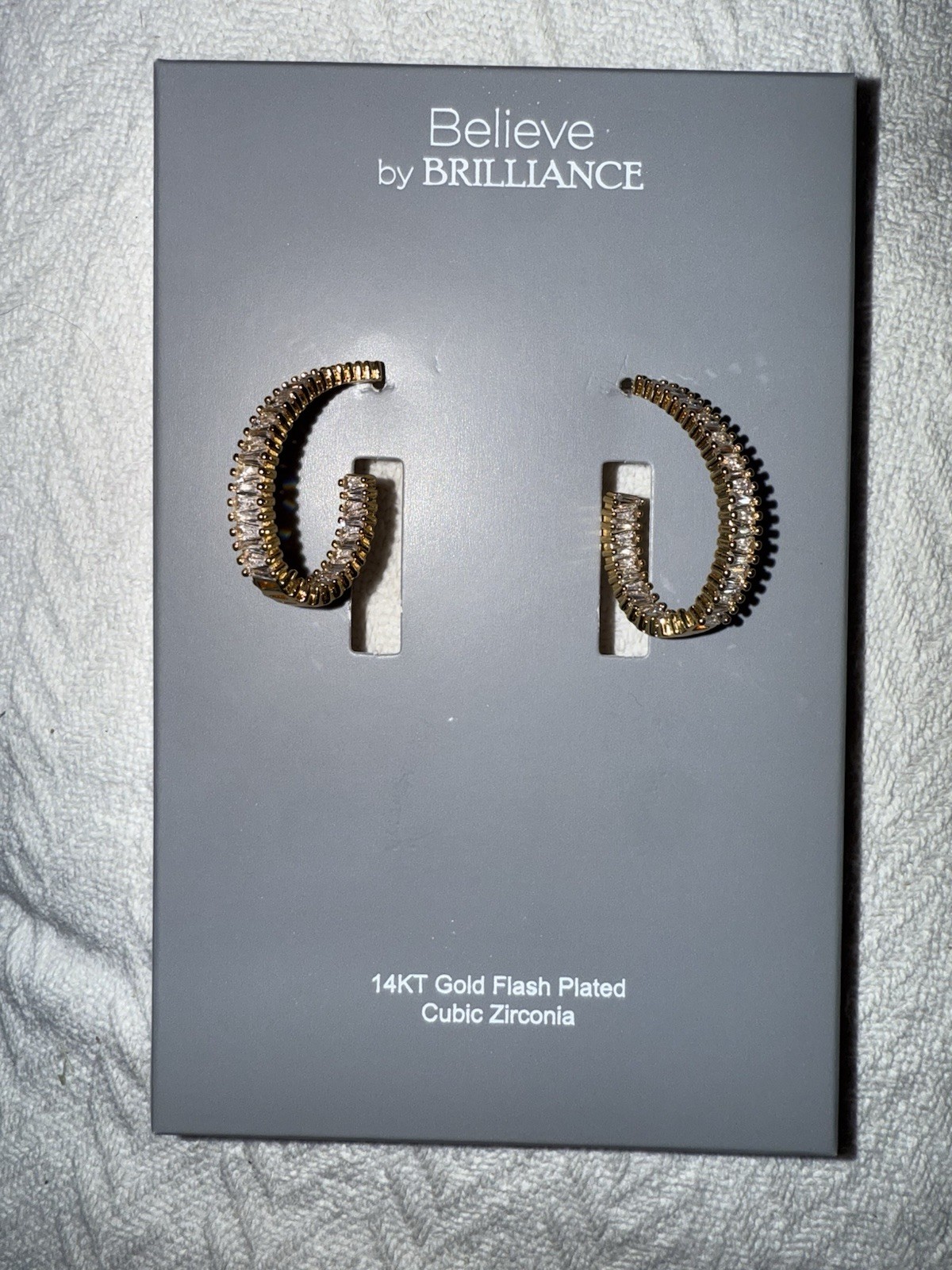 Believe by BRILLIANCE Hoop Earrings 14K Gold Flash Plated CZ Butterfly Back