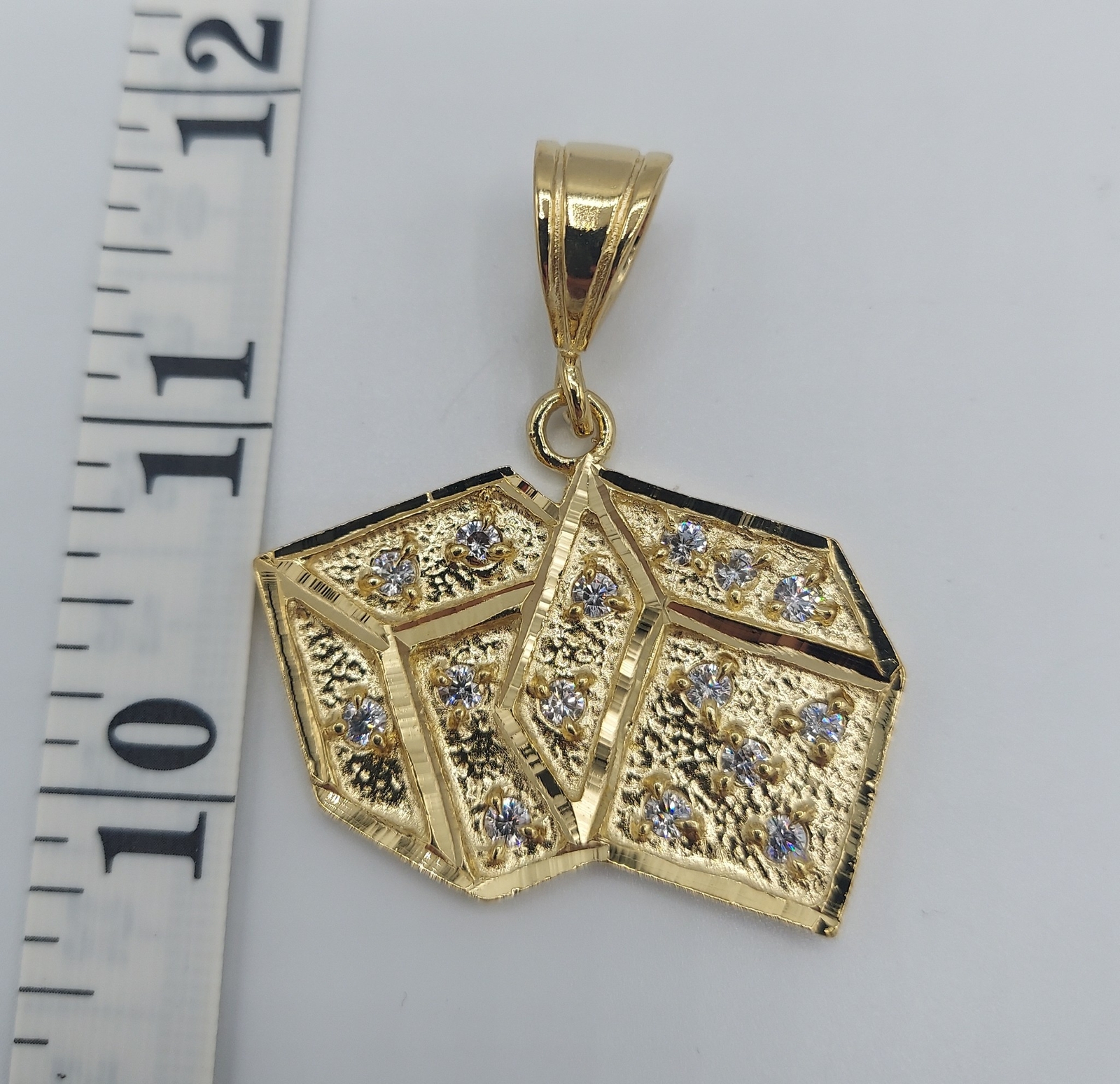 14KT GOLD EP DICE GAMBLING WITH CLEAR CZ CHARM WITH 18″ 3MM ROPE CHAIN -9005