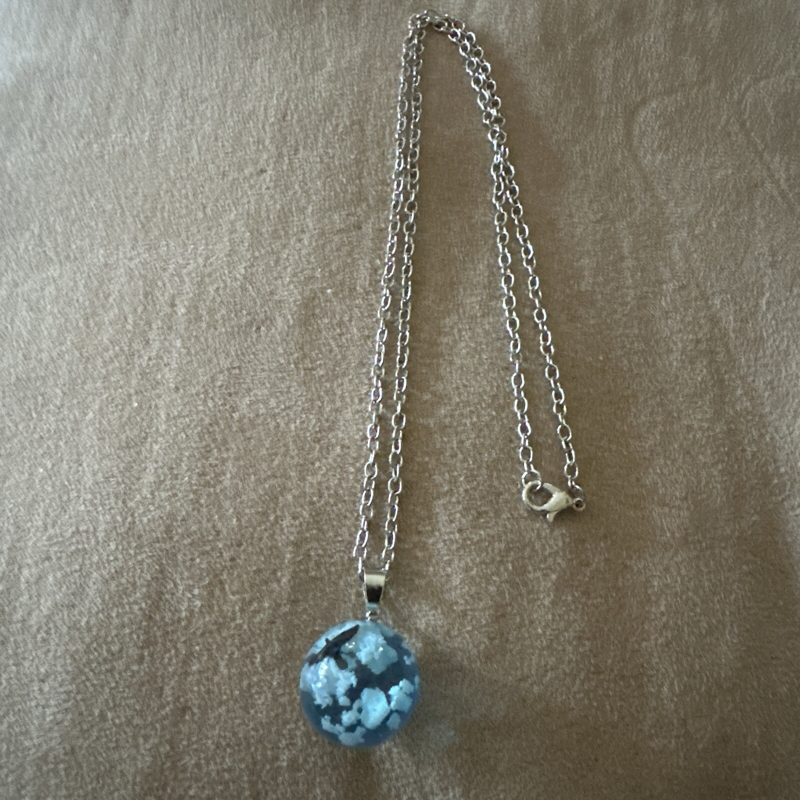 One Airplane In The Blue Sky White Cloud Necklace Transparent Ball Shape Resin