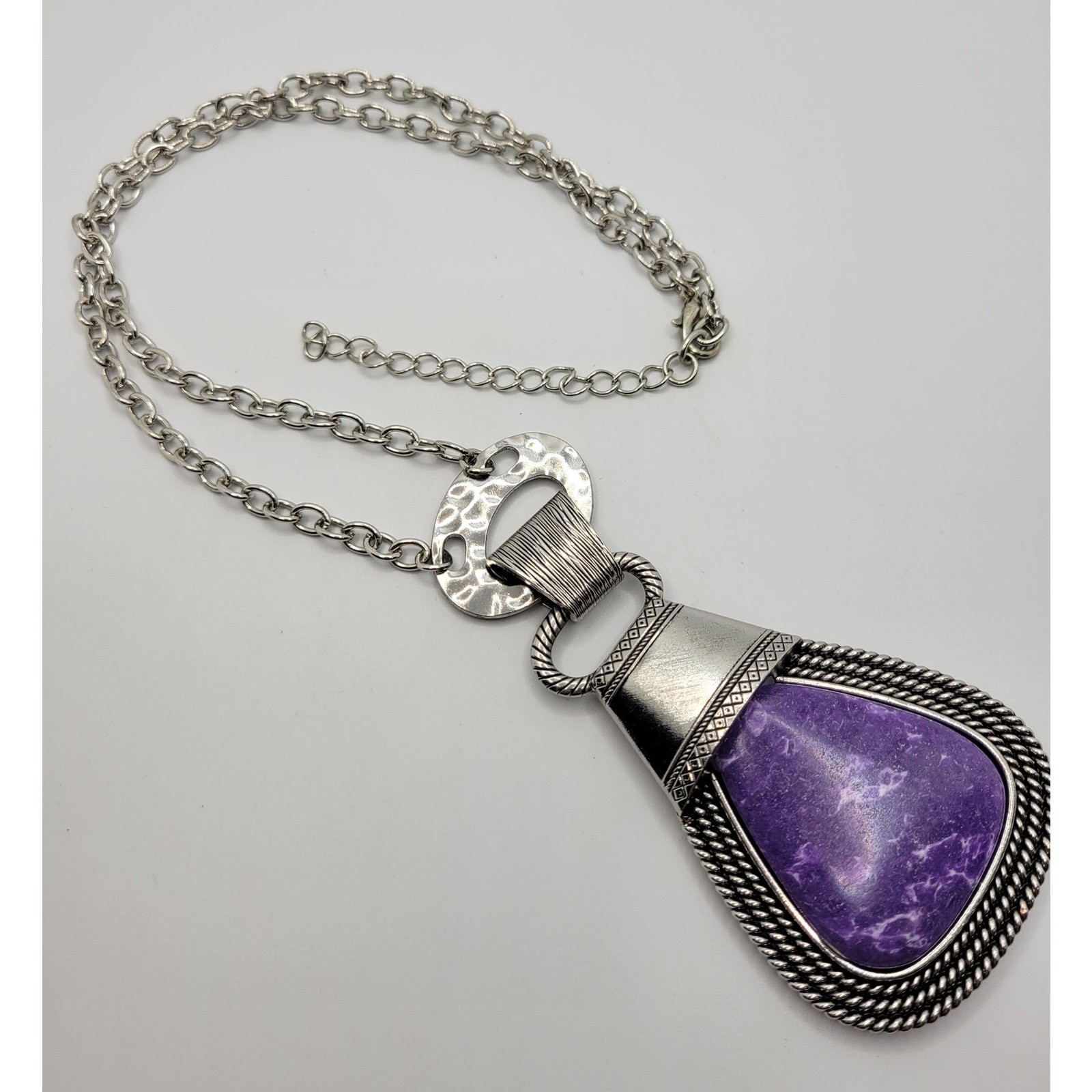 Purple SemiPrecious Gemstone Pendant Necklace Statement BOHO Bohemian Hippie