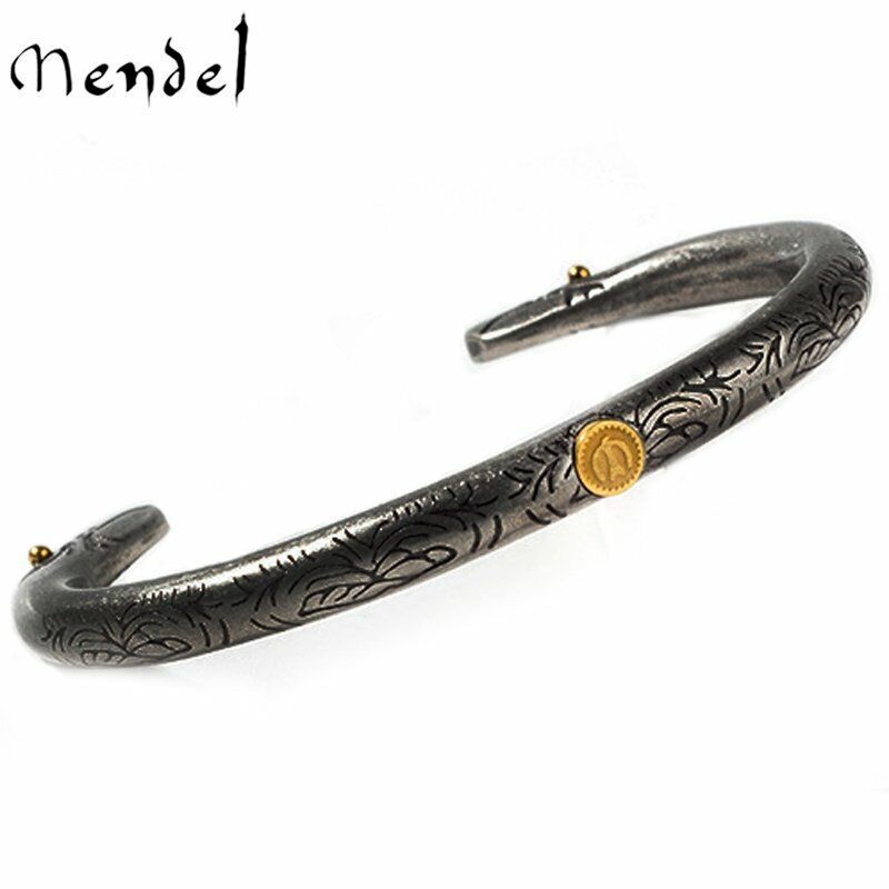 MENDEL 7 Inch Vintage Tribal Mens Indian Cuff Bracelet Bangle Stainless Steel