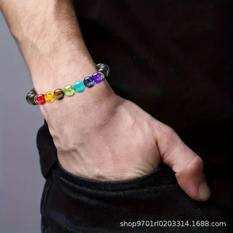 7 Chakra Lava Rock Woven Bracelet Unisex Spiritual Healing Jewelry for Men Women