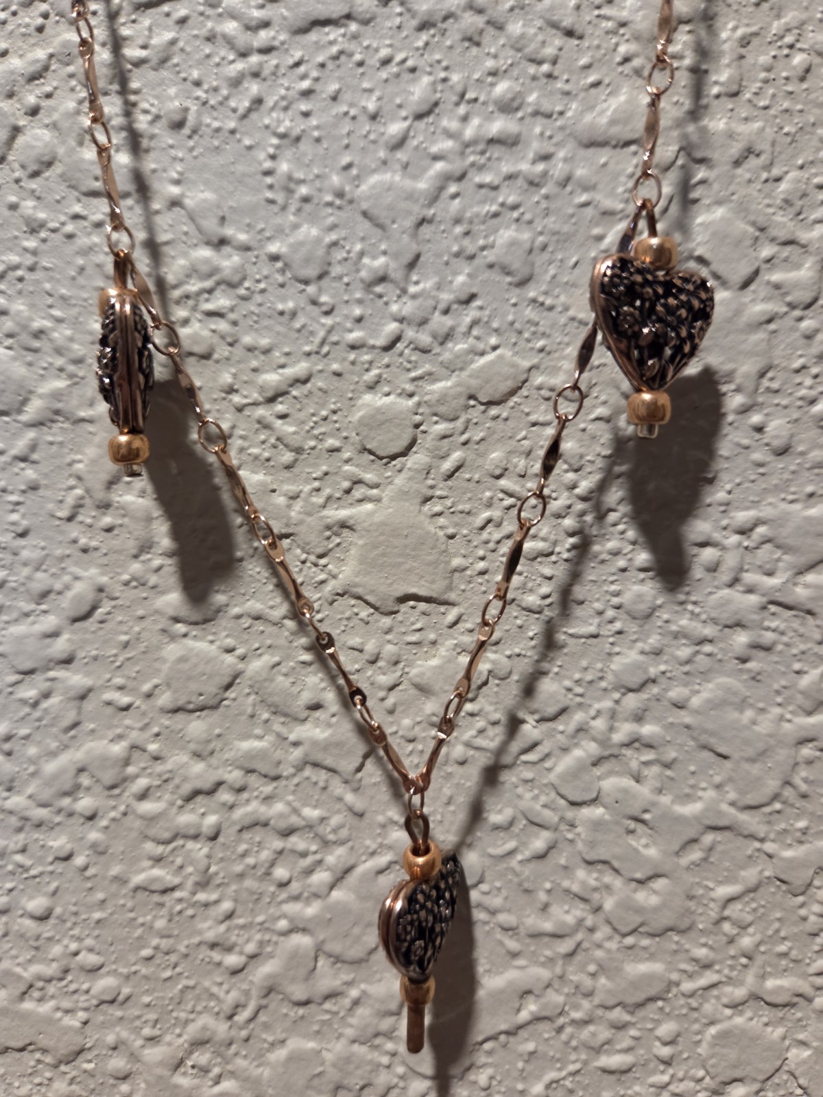 Gold Tone Heart Jewelry Set Necklace & Dangle Earrings, No Stone