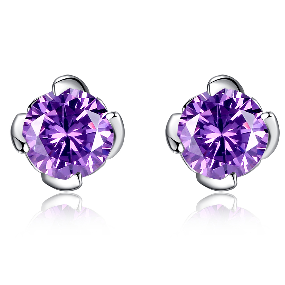 Women’s Sterling Silver 1.0 CTW Round Shaped Simulated Amethyst Earrings Studs