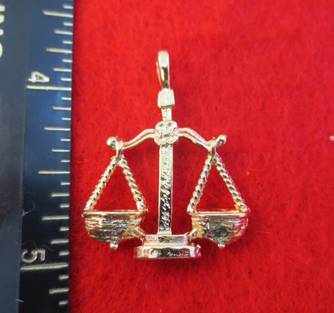 14 KT GOLD PLATED 3D ZODIAC LIBRA CHARM & 14KT GOLD PLATED 16″-30′ ROPE CHAIN