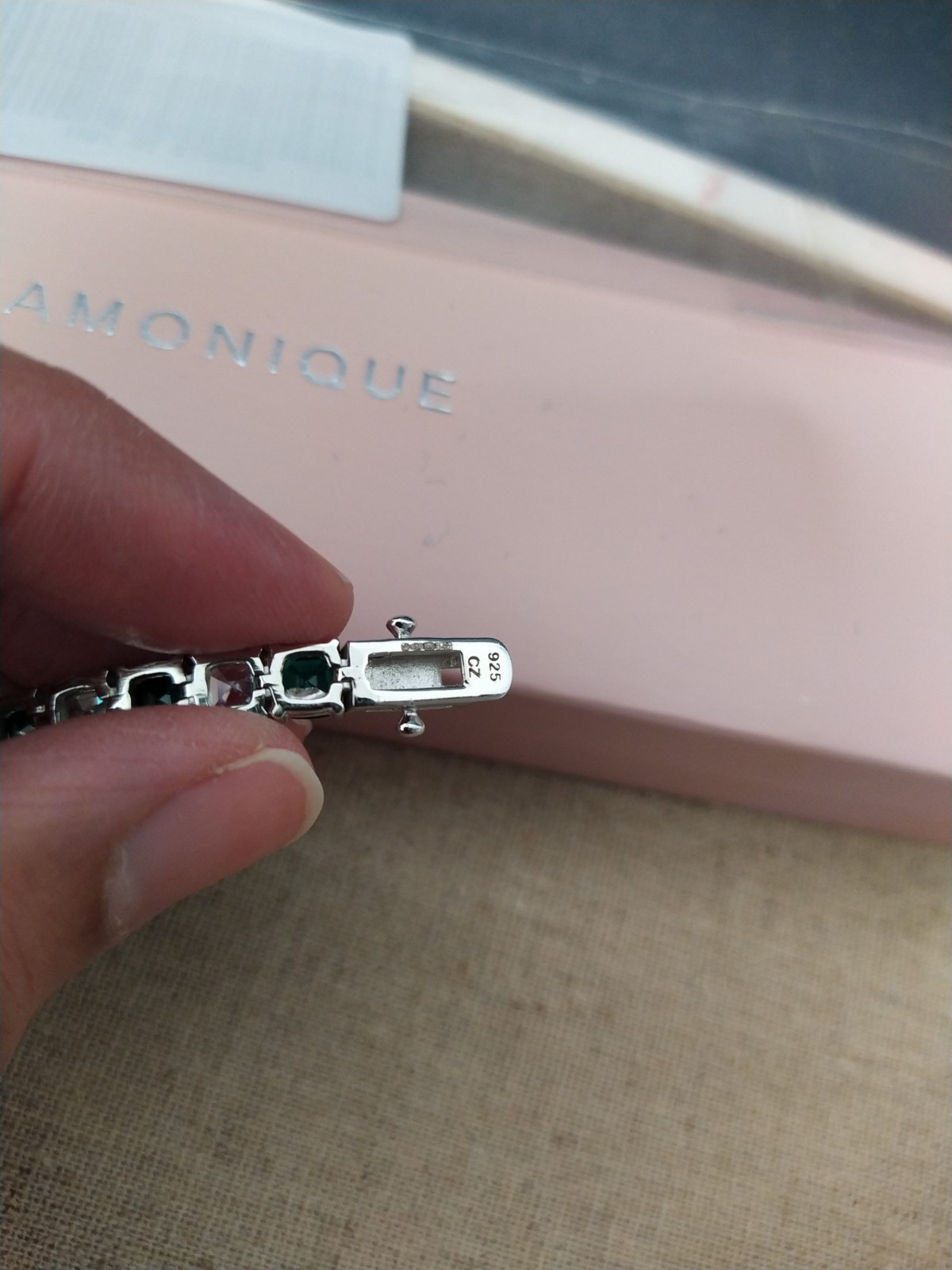 Diamonique Asscher Cut White Emerald Tennis Bracelet Sterling Silver 925 8″ New