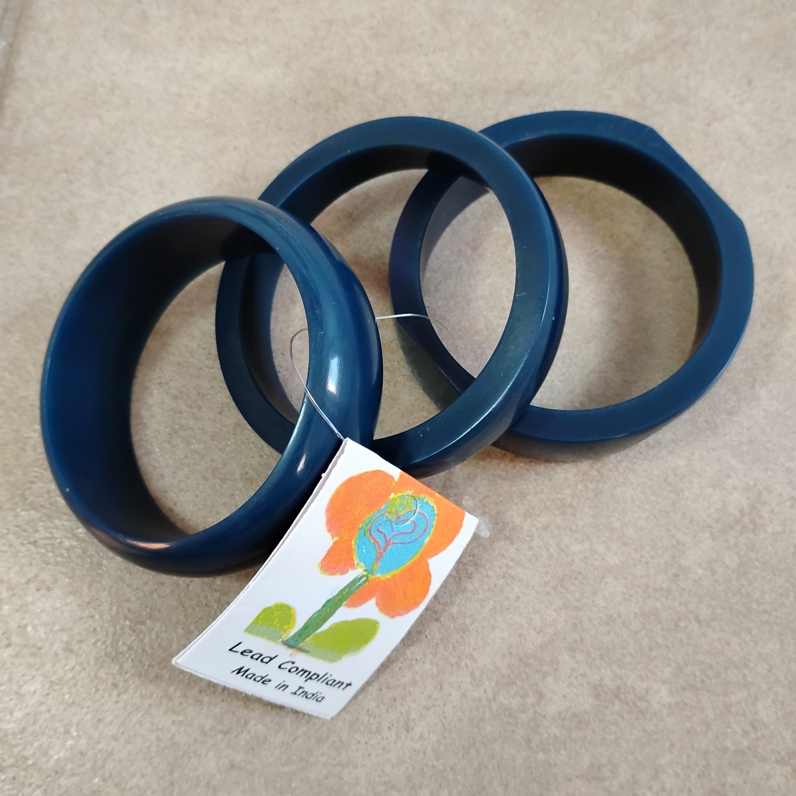 Blue Plastic Resin NEW Bangle Set Sz 8 India Bracelets