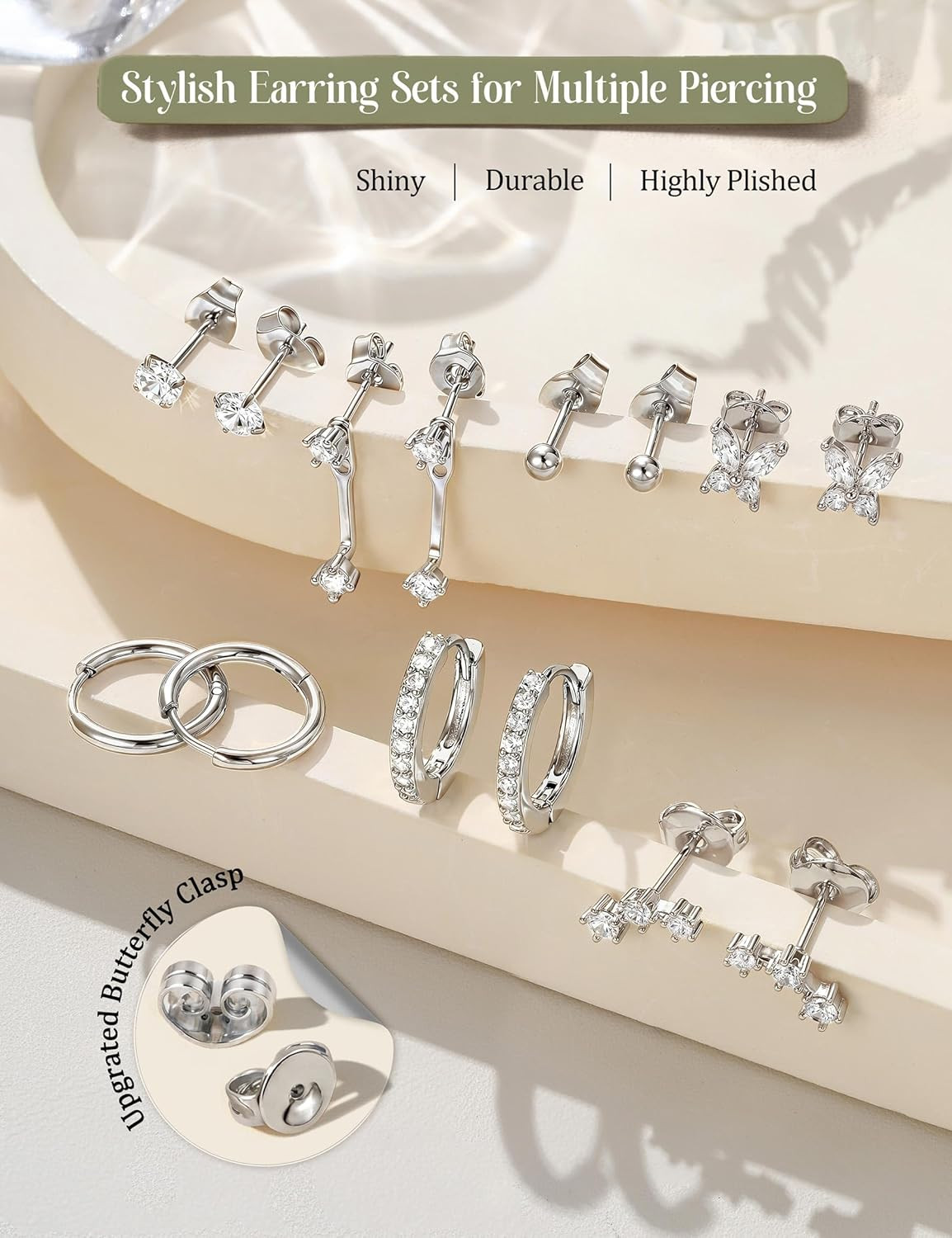 Small Stud Hoop Earrings for Women 14K Gold Plated Hypoallergenic Surgical Stain