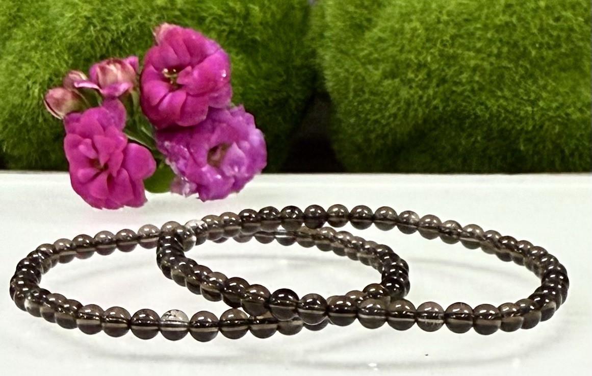 Wholesale 6 Pcs Natural Smoky Quartz 4mm 7.5” Stretch Bracelet Crystal