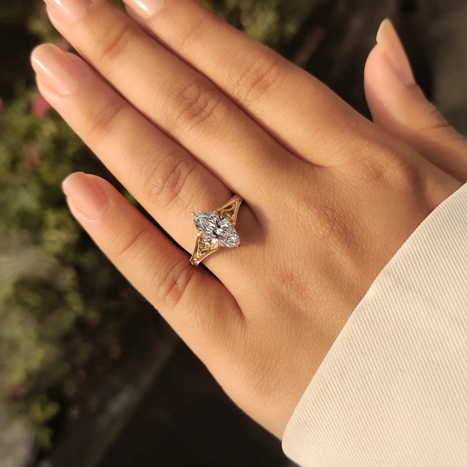 2.00CT Solitaire Lab Grown Diamond Marquise Cut Diamond Ring in Milgrain Details