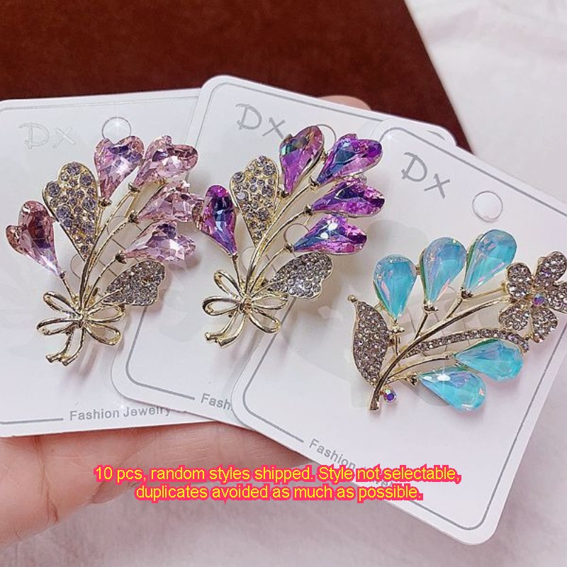 10Pcs Luxury Rhinestone Brooch Pin Set For Women Wedding Crystal Scarf Pins Lot