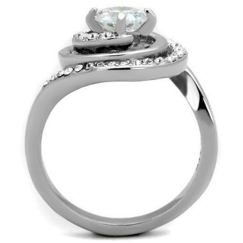 TK1746 – High polished (no plating) Stainless Steel Ring with AAA Grade CZ in