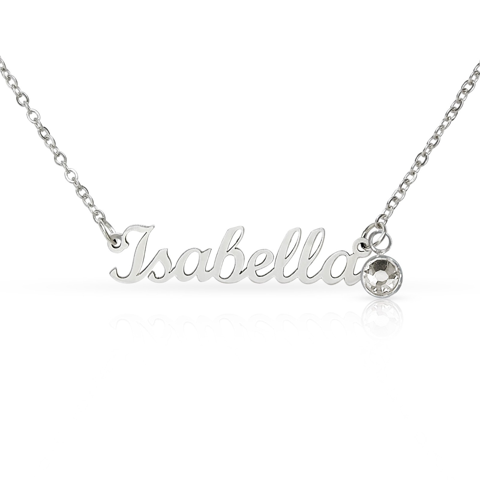 Personalized Name Necklace with Birthstone Custom Gift Box for Her Silver