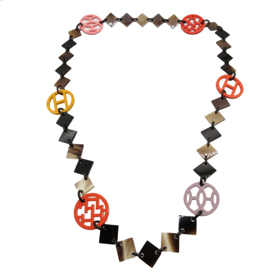 Good Condition Hermes Diva Buffalo Horn Brown Tea Multicolor Necklace