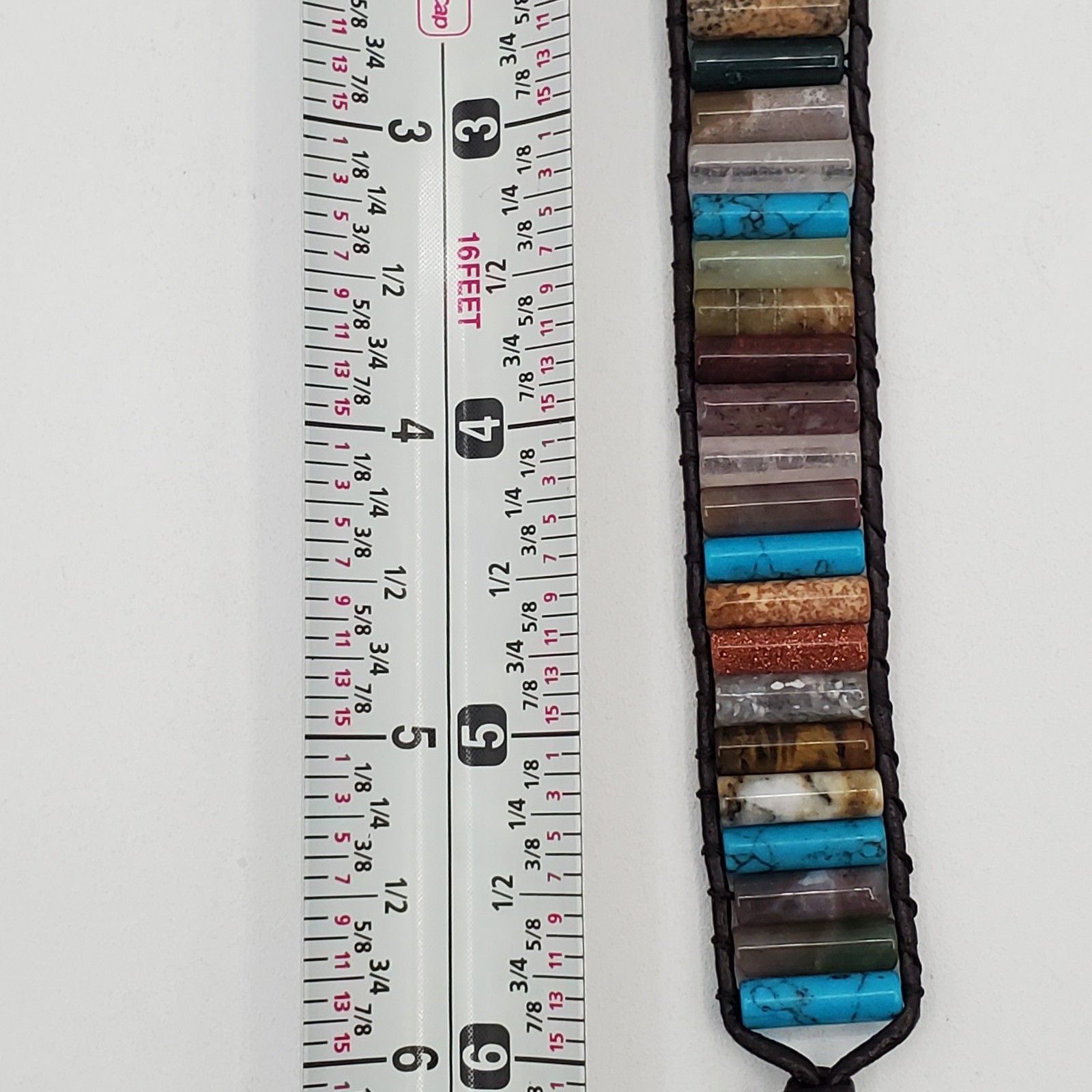 Southwest Stone Leather Wrap Bracelet 7in or 8in Unisex Multicolor Tube Beads