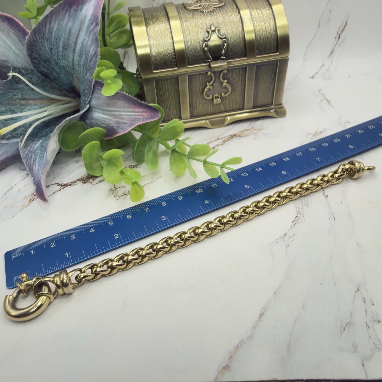 Gold Tone Wheat Link Chain Bracelet Large Spring Ring Bolt Clasp Fashion Jewelry