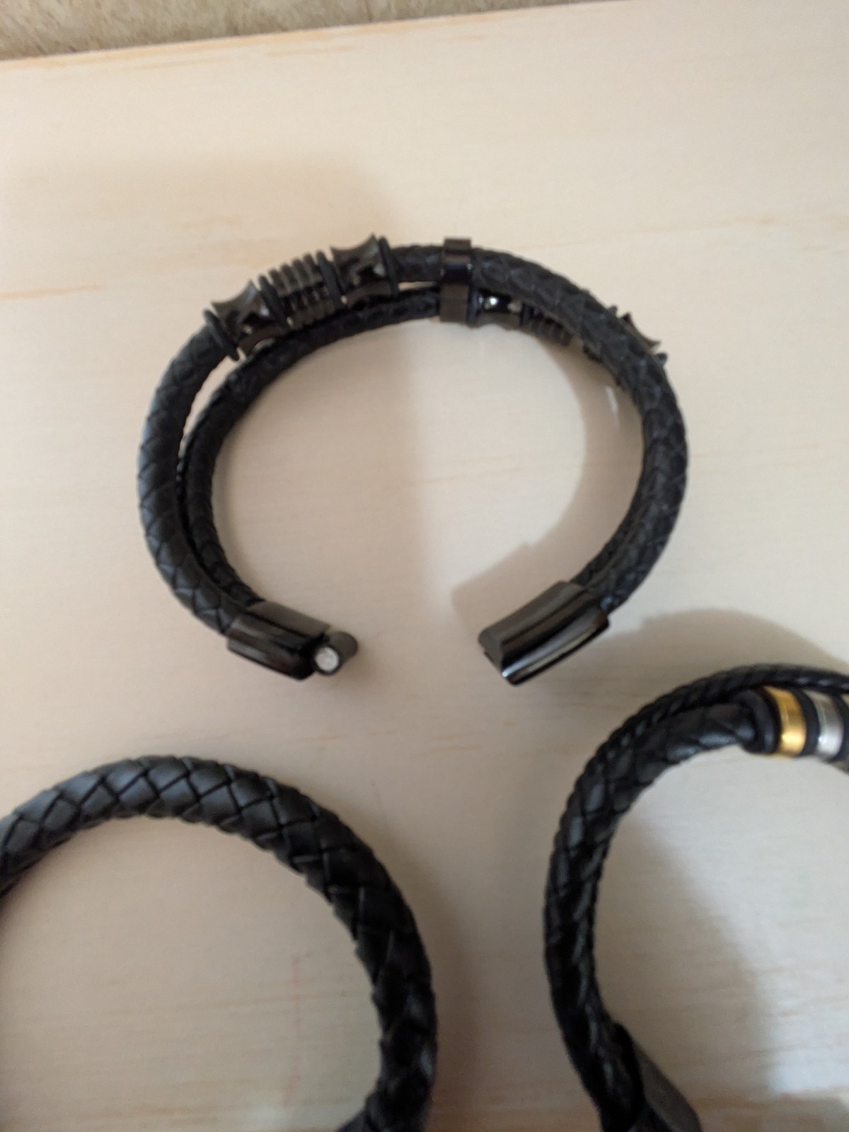 Men’s Bracelet Braided Leather & Bead Lot of 3 Clean