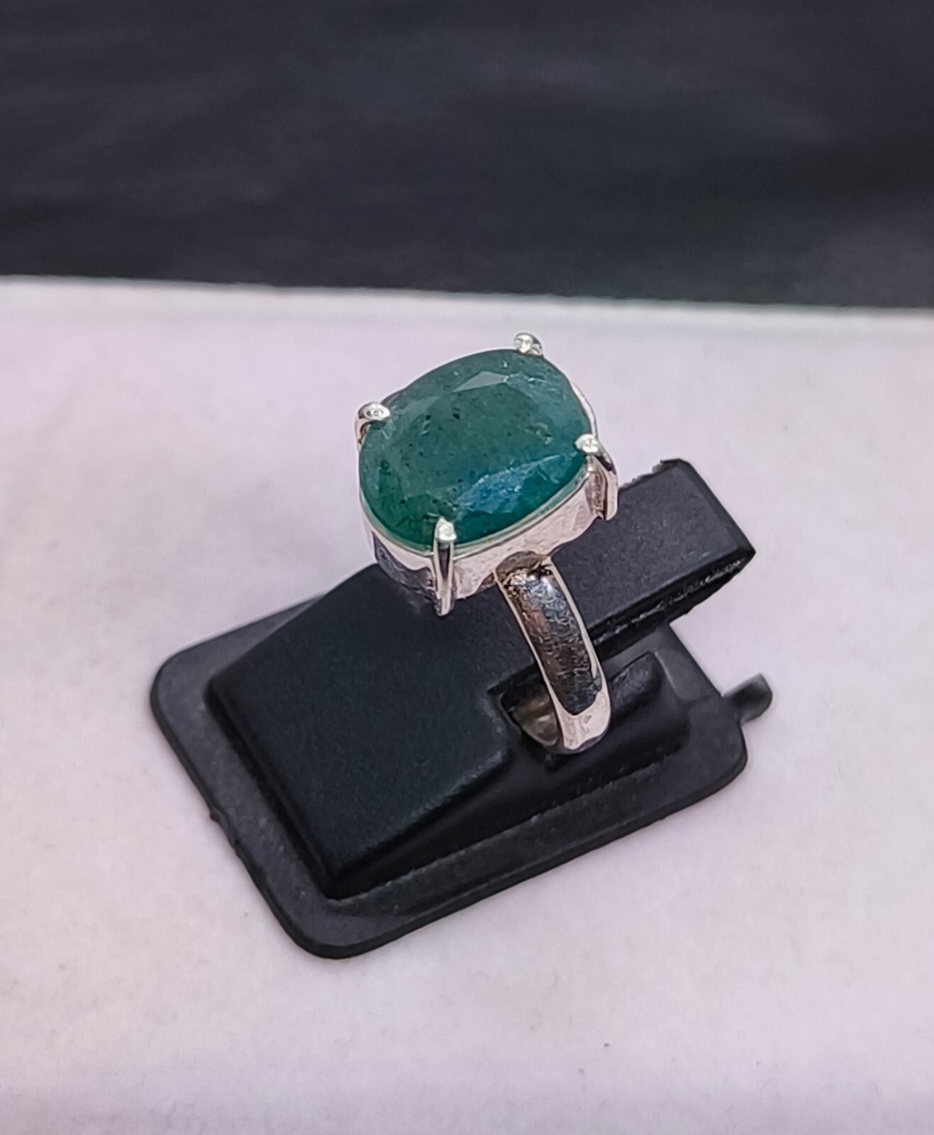 Zambian Emerald Ring 925 Silver Zambia Green Emerald Ring Stone US Size 7