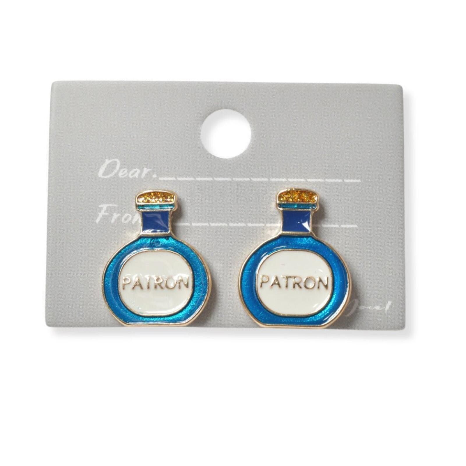 Tequila Bottle Enamel Stud Earrings – Gold & Blue