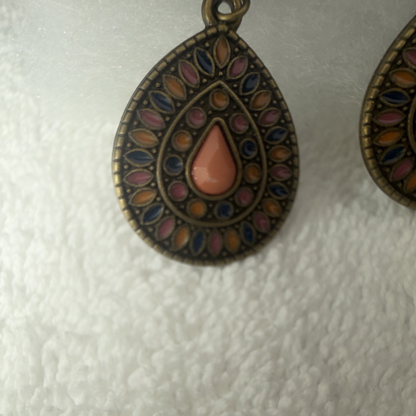 Multicolor Enamel Teardrop Dangle/Drop Hook Earrings Bezel Set No Stone