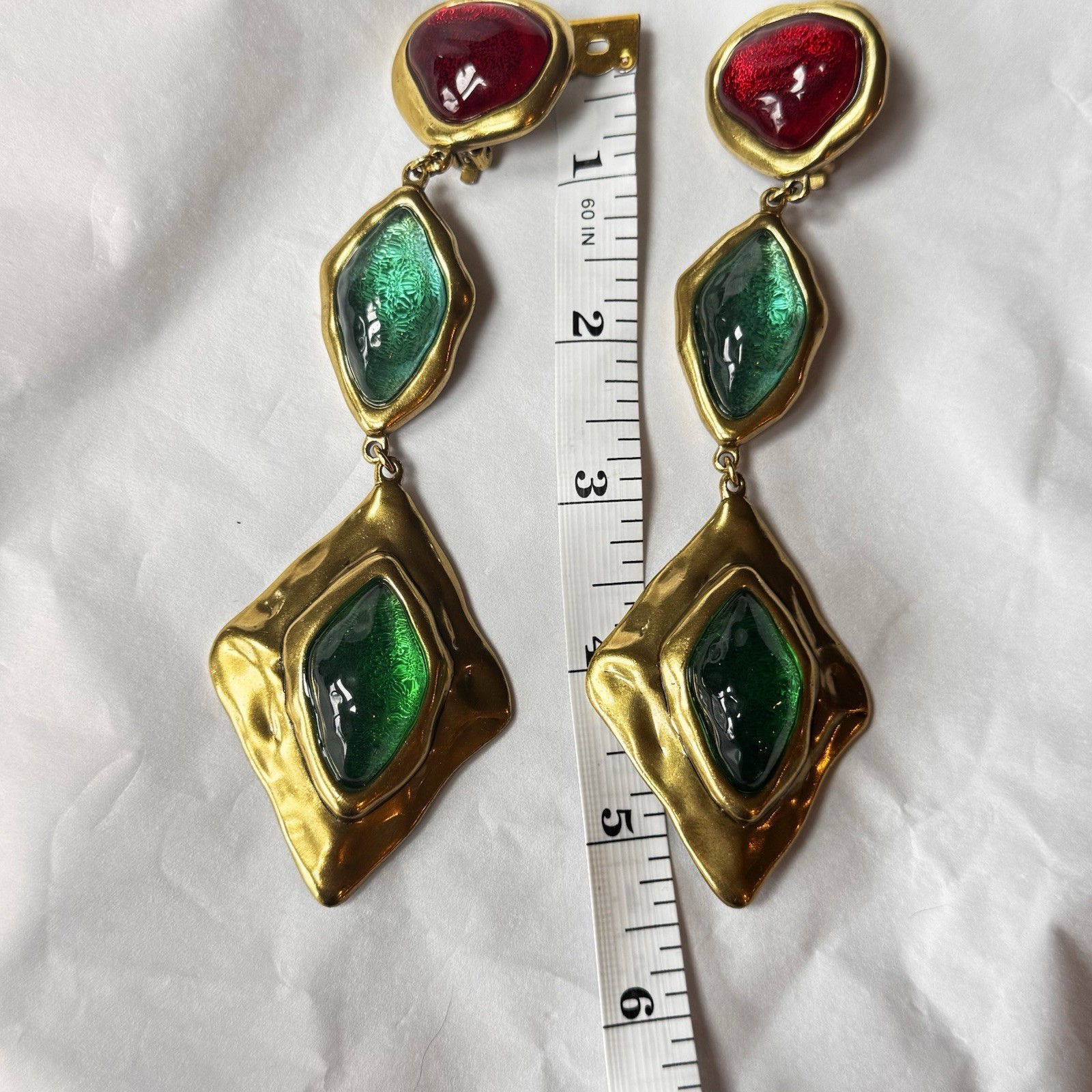 SAINT LAURENT Runway Drop Cabochon Gold Tone Earrings Designer YSL Jewelry