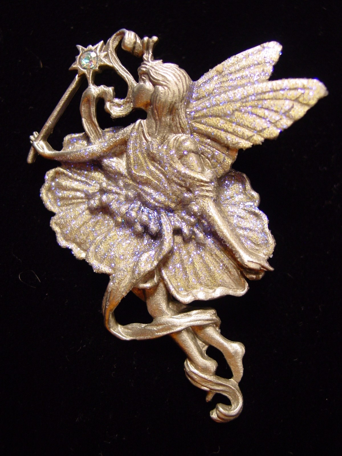 “JJ” Jonette Jewelry Silver Pewter WINGED Ballerina FAIRY Pin w-EXTRA GLITTER